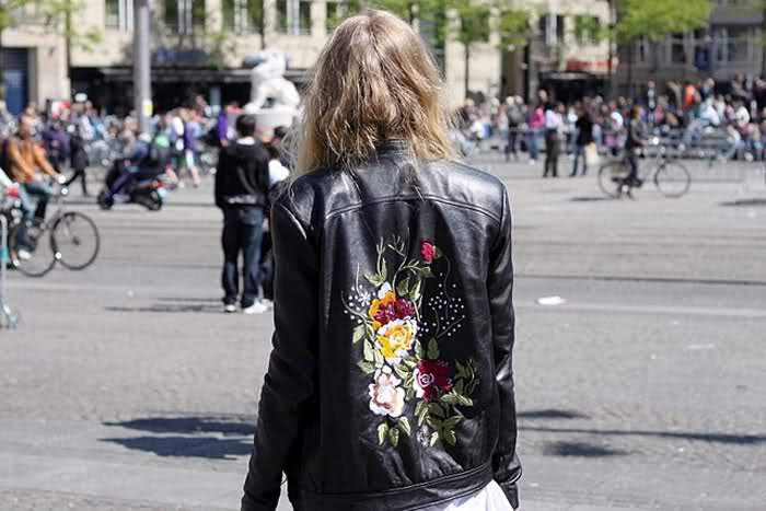 floral embroidered leather jacket
